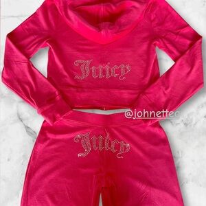 🔥JUICY COUTURE OG Bling Velour Iconic Tracksuit Hoodie & Pants Vixen Pink MEDIUM